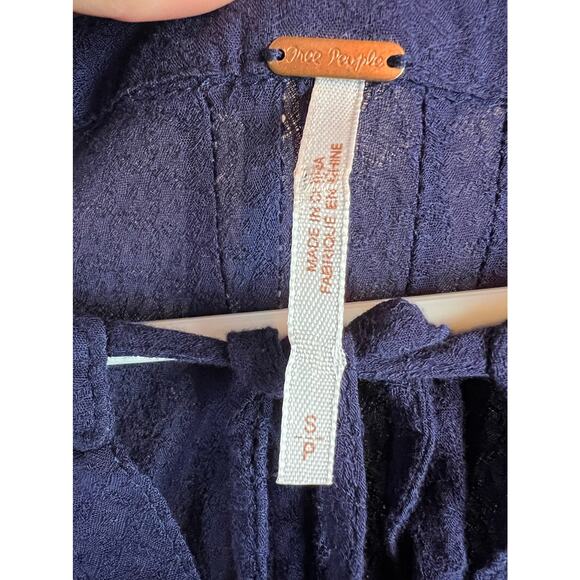 Free People Blue Hi-Lo high low Blouse Shirt sz Small - Picture 6 of 12
